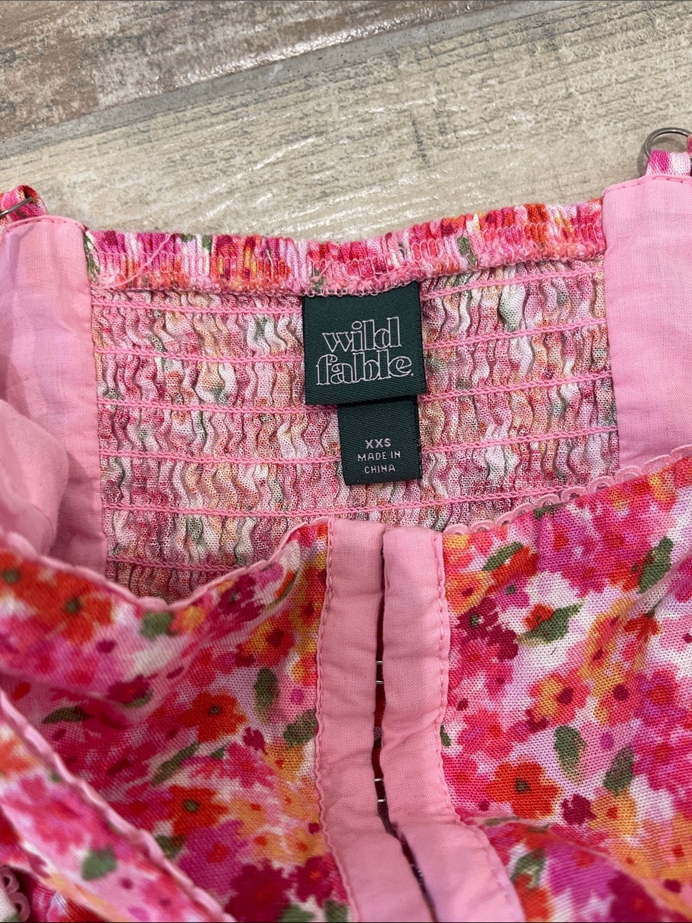 Wild Fable Pink Floral Smocked Open Tie Back Corset Front Romper XXS - Picture 8 of 11
